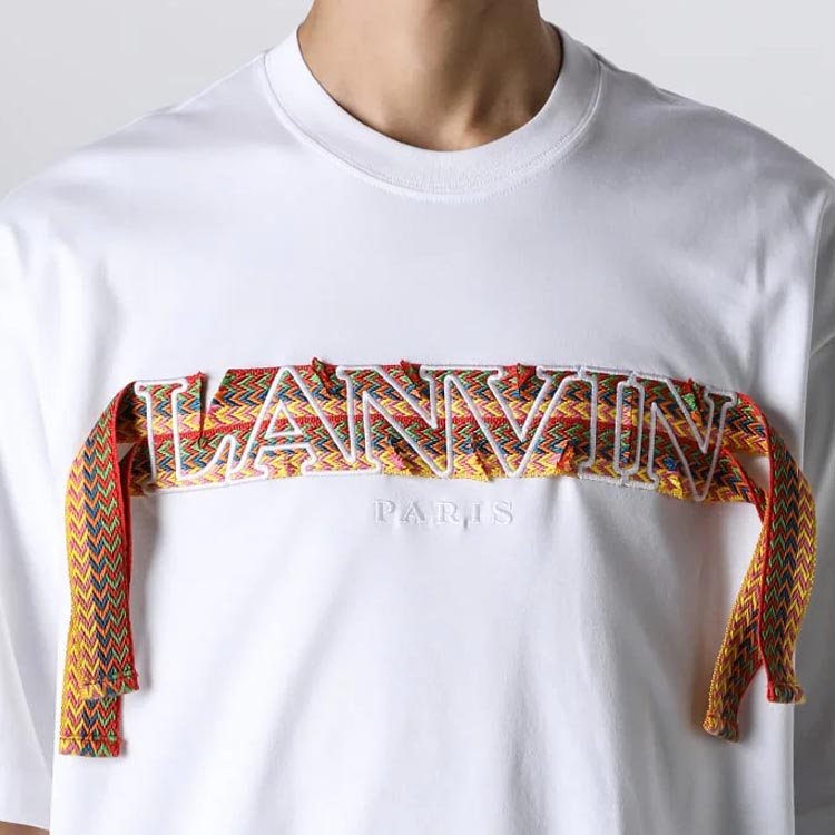 Purchase Lanvin SS24 Kaos Pendek Crewneck Bordir Renda Warna Putih RM-TS0026-J198-P24