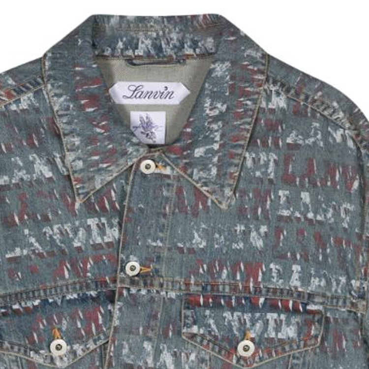 Shop ランバン SS24 ロゴプリント デニムジャケット インディゴブルー RU-JA0137-D082-P24