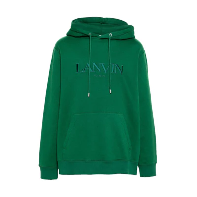 Lanvin SS24 Oversized Hoodie with Letter Logo Embroidery in Green. RM-HO0009-J210-P24474