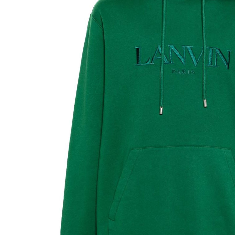 Sizing Lanvin SS24 Hoodie Oversized Warna Hijau dengan Bordir Logo Huruf. RM-HO0009-J210-P24474