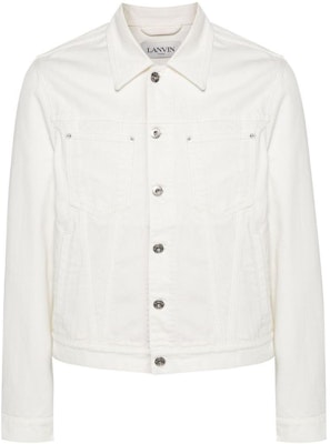 ランバン SS24 ホワイトデニムジャケット ロゴパッチ付き、シングル、リラックスフィット RM-JA0003-D076-P24 Order ランバン SS24 ホワイトデニムジャケット ロゴパッチ付き、シングル、リラックスフィット RM-JA0003-D076-P24