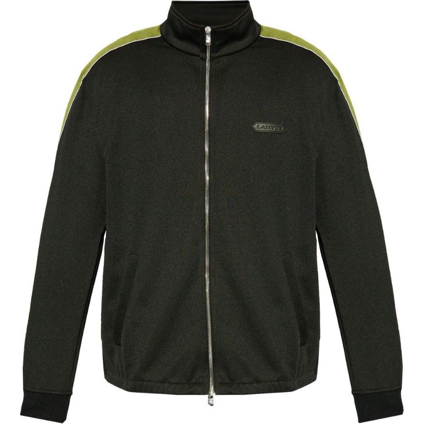 Lanvin SS24 Black Logo Appliqué Ribbed Trim Zip Jacket for Men RM-JA0057-5583-A24