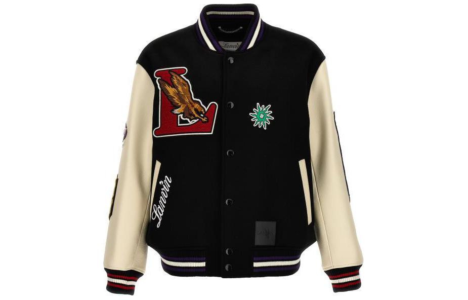 Lanvin SS24 Color-Block Letterman Jacket Black Long Sleeve RM-JA0235-5942-P2410