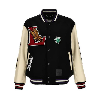 Lanvin SS24 Color-Block Letterman Jacket Black Long Sleeve RM-JA0235-5942-P2410