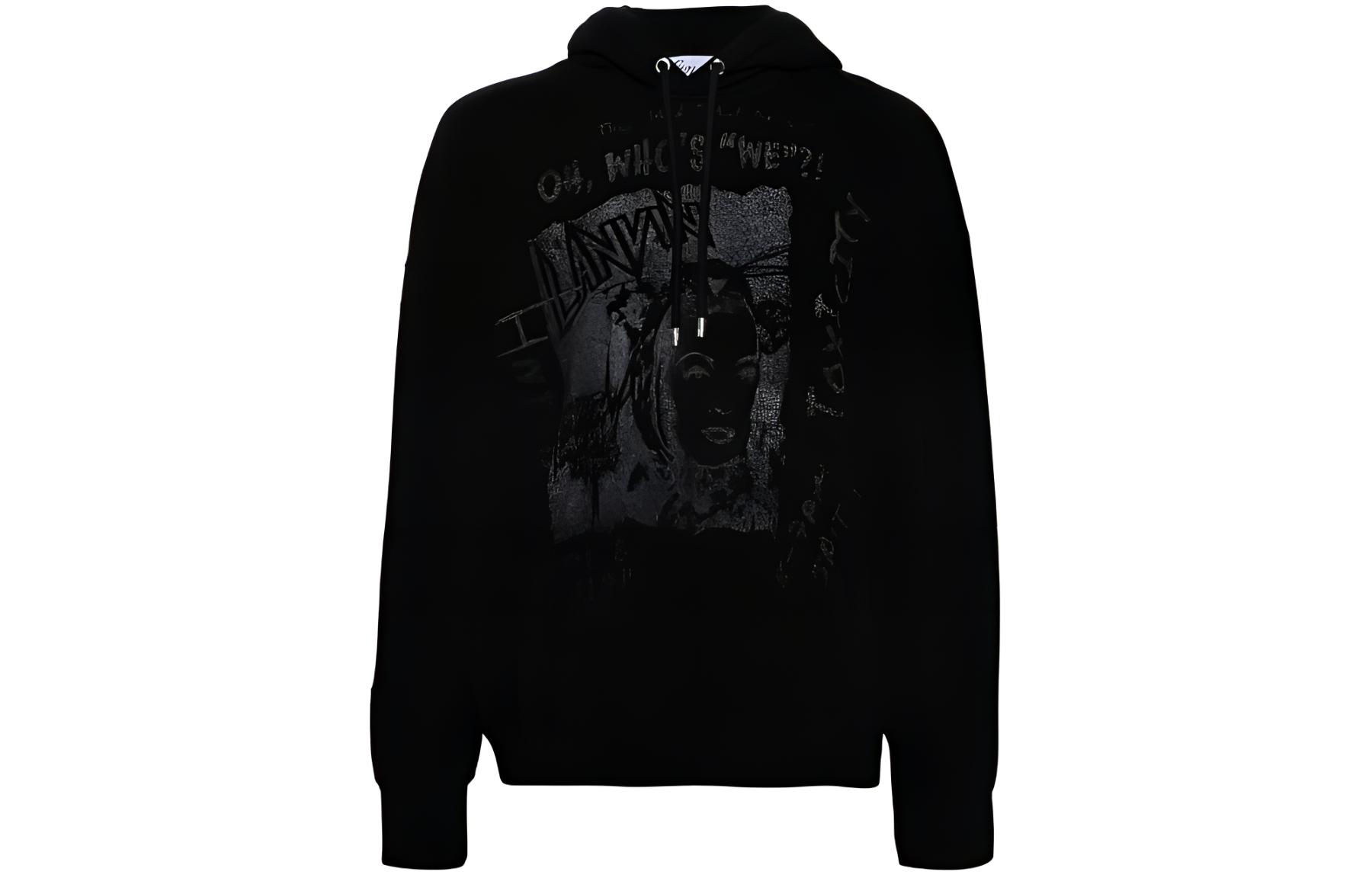 Lanvin SS24 Letter Print Loose Fit Hoodie - Black RU-HO0005-J117-P2410