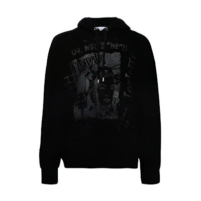 Lanvin SS24 Letter Print Loose Fit Hoodie - Black RU-HO0005-J117-P2410