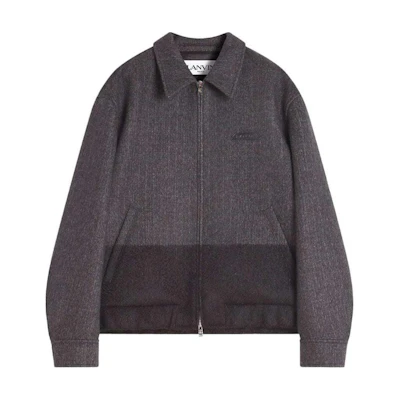 Lanvin SS24 Logo Badge Zip-Up Bomber Jacket Men’s Taupe Brown RU-OU1021-5996-H24