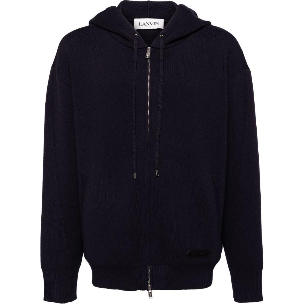 Lanvin SS24 Navy Blue Logo Zip-Up Knit Hoodie RM-HO0020-K027-A24