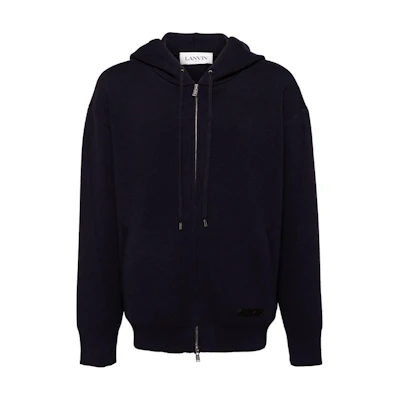 Lanvin SS24 Navy Blue Logo Zip-Up Knit Hoodie RM-HO0020-K027-A24
