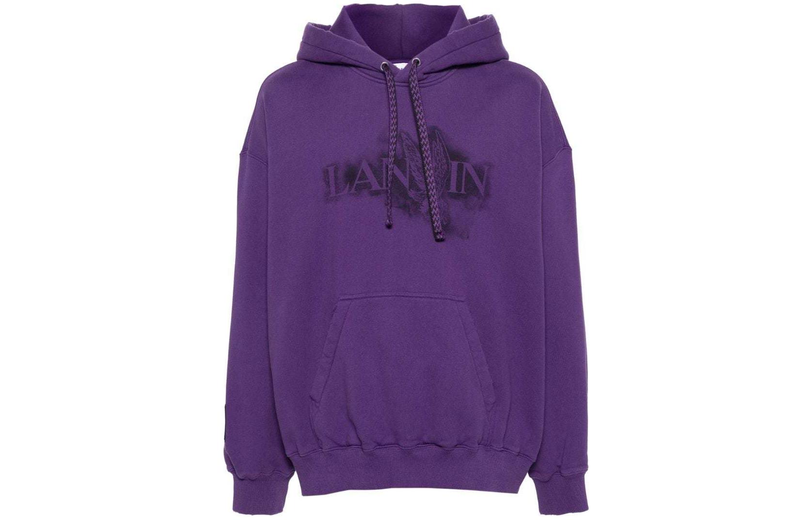 Lanvin SS24 Purple Distressed Logo Print Oversized Hoodie RU-HO0005-J124-P24