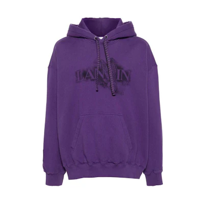 Lanvin SS24 Purple Distressed Logo Print Oversized Hoodie RU-HO0005-J124-P24