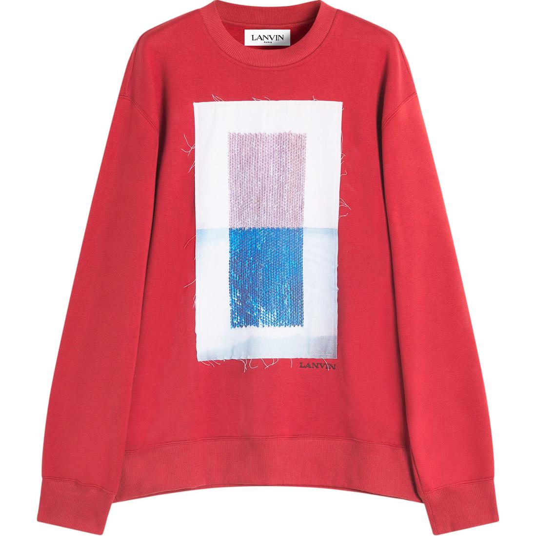 Lanvin SS24 Red Embroidered Logo Crewneck Sweatshirt Long Sleeve RM-SS0004-J153-A24