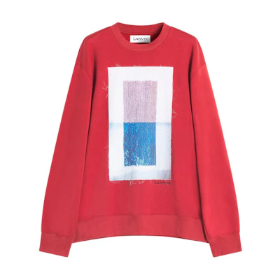 Lanvin SS24 Red Embroidered Logo Crewneck Sweatshirt Long Sleeve RM-SS0004-J153-A24
