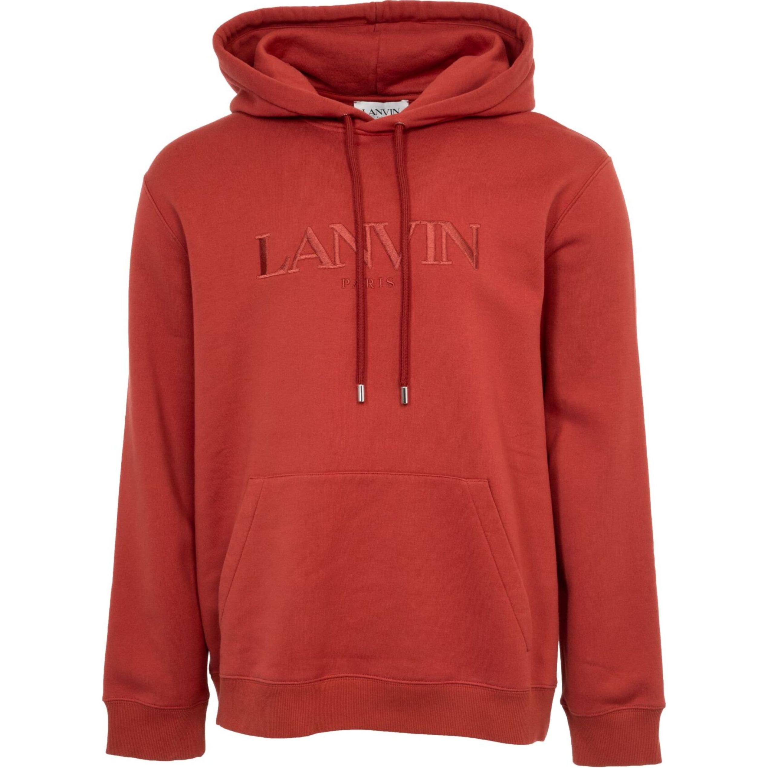 Lanvin SS24 Red Embroidered Logo Hoodie for Men RM-H00009-J210-A24