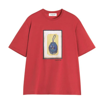Lanvin SS24 Red Letter Logo Print Short-Sleeve T-Shirt for Men. RM-TS0010-J153-A24