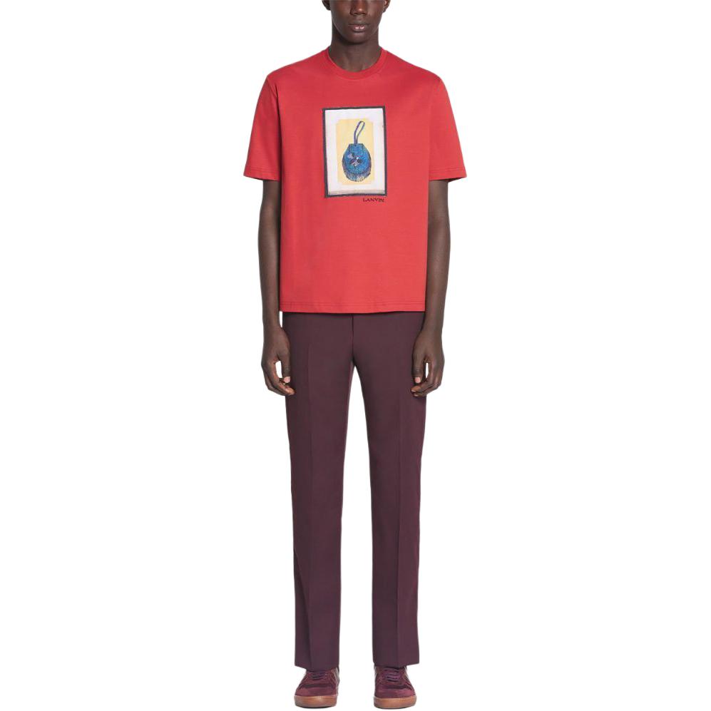 Lookbook Lanvin SS24 Kaos Pria Lengan Pendek Logo Huruf Merah. RM-TS0010-J153-A24