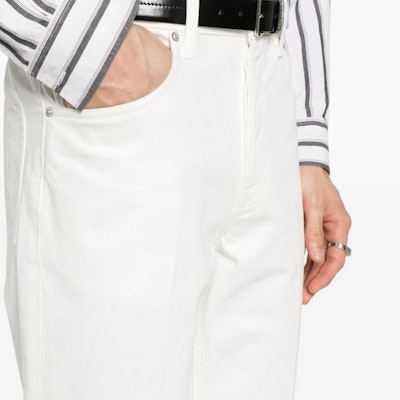 蓝文 SS24 男士纯色中腰直筒白色牛仔裤 RM-TR0119-D076-P2401 Details for 蓝文 SS24 男士纯色中腰直筒白色牛仔裤 RM-TR0119-D076-P2401