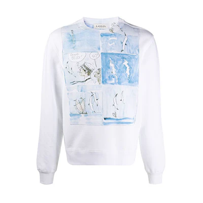 Lanvin White Pullover Hoodie with Cartoon Print RM-JE0051-JR19-H20
