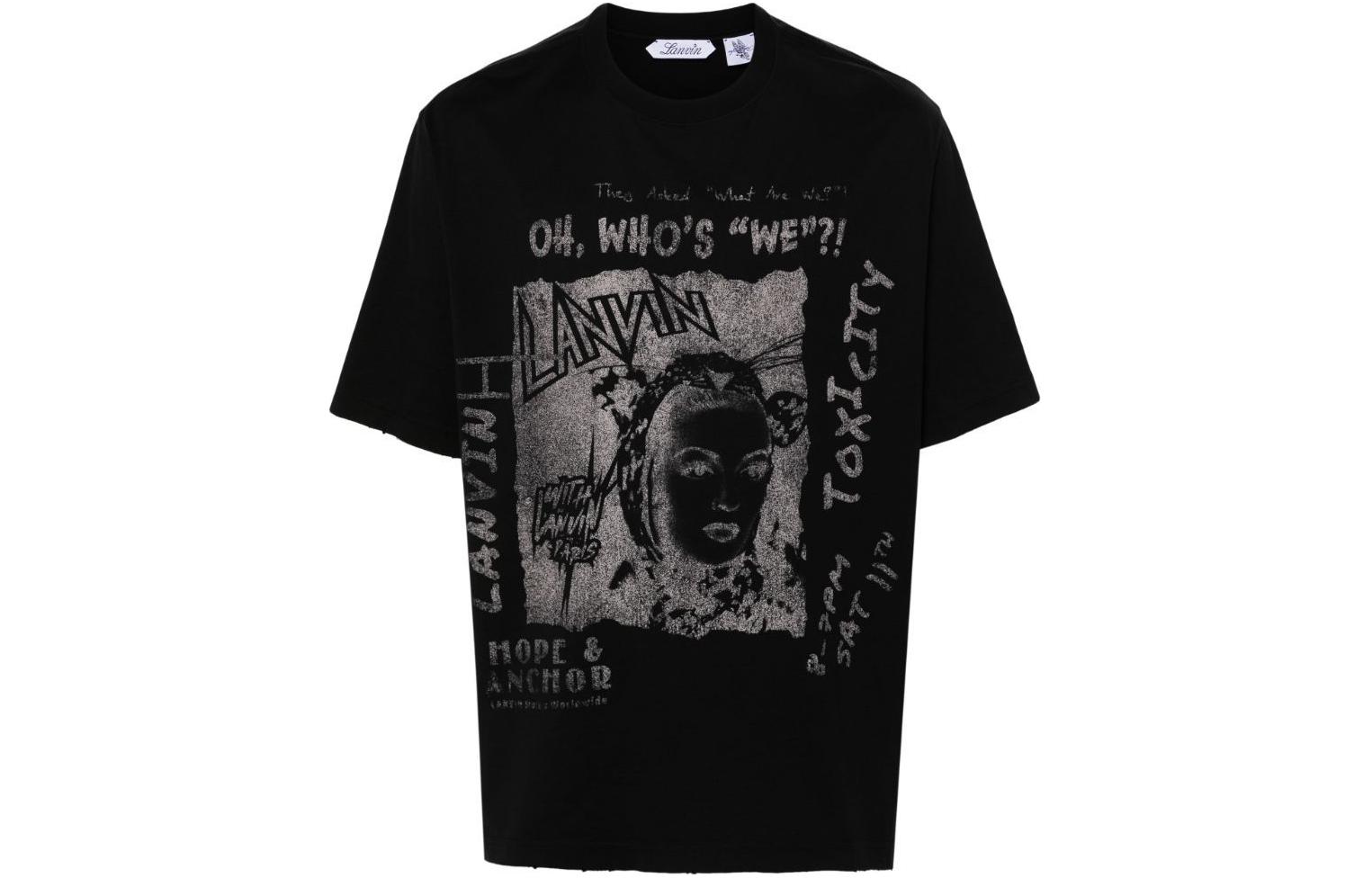 Order Lanvin x Future SS24 Baju T Hitam Lelaki Logo Grafiti Santai. RU-TS0037-J117-P24