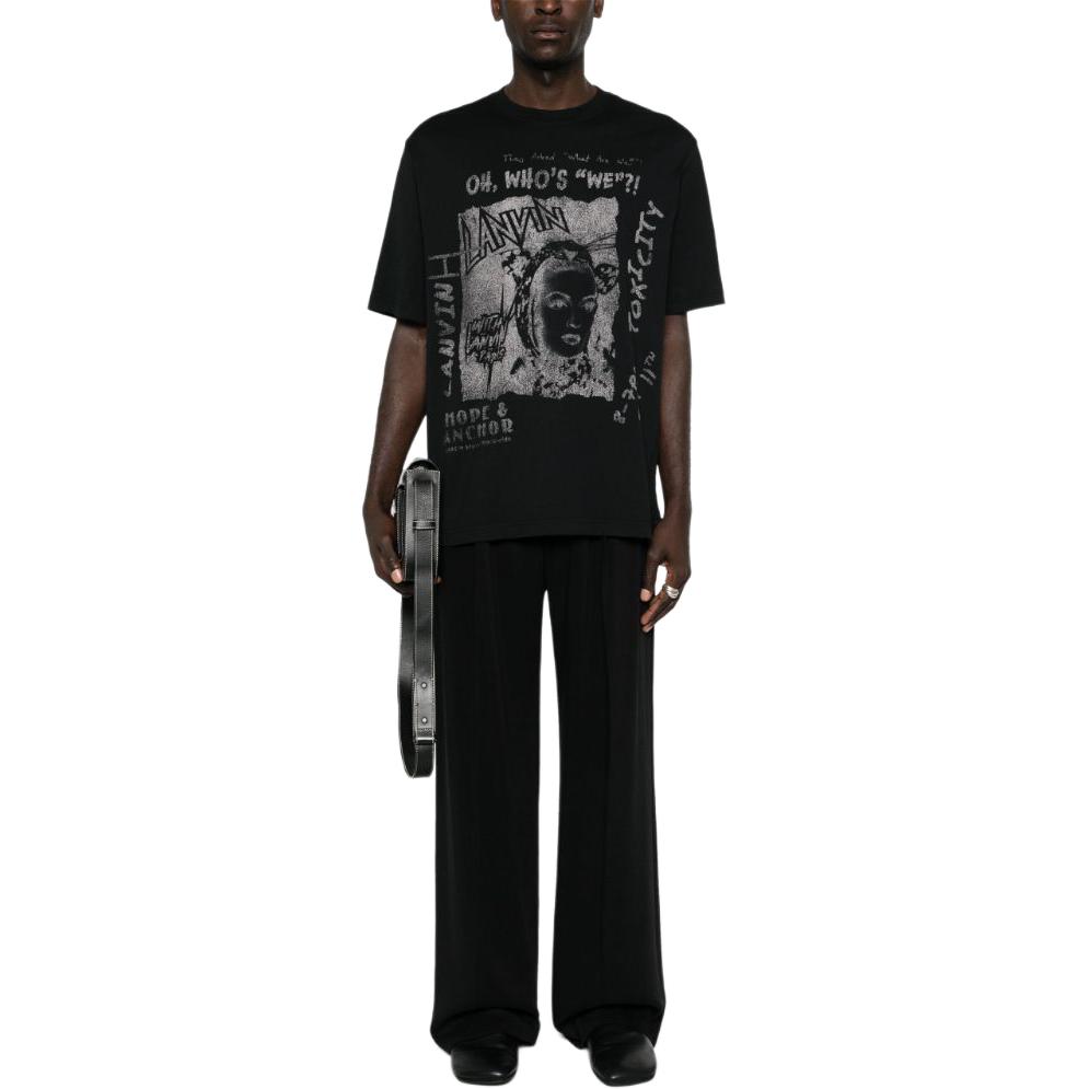 Lookbook Lanvin x Future SS24 Baju T Hitam Lelaki Logo Grafiti Santai. RU-TS0037-J117-P24