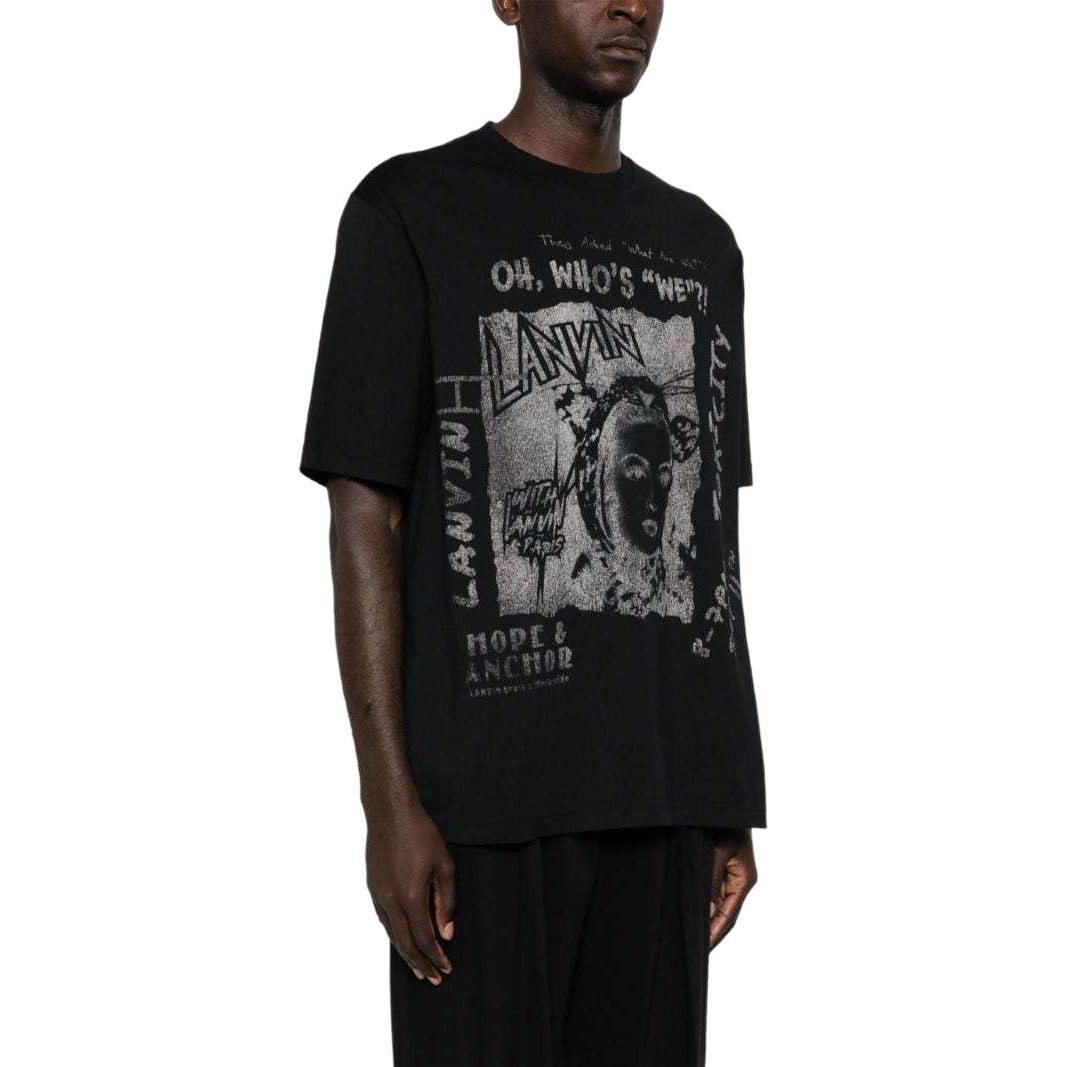 Purchase Lanvin x Future SS24 Baju T Hitam Lelaki Logo Grafiti Santai. RU-TS0037-J117-P24