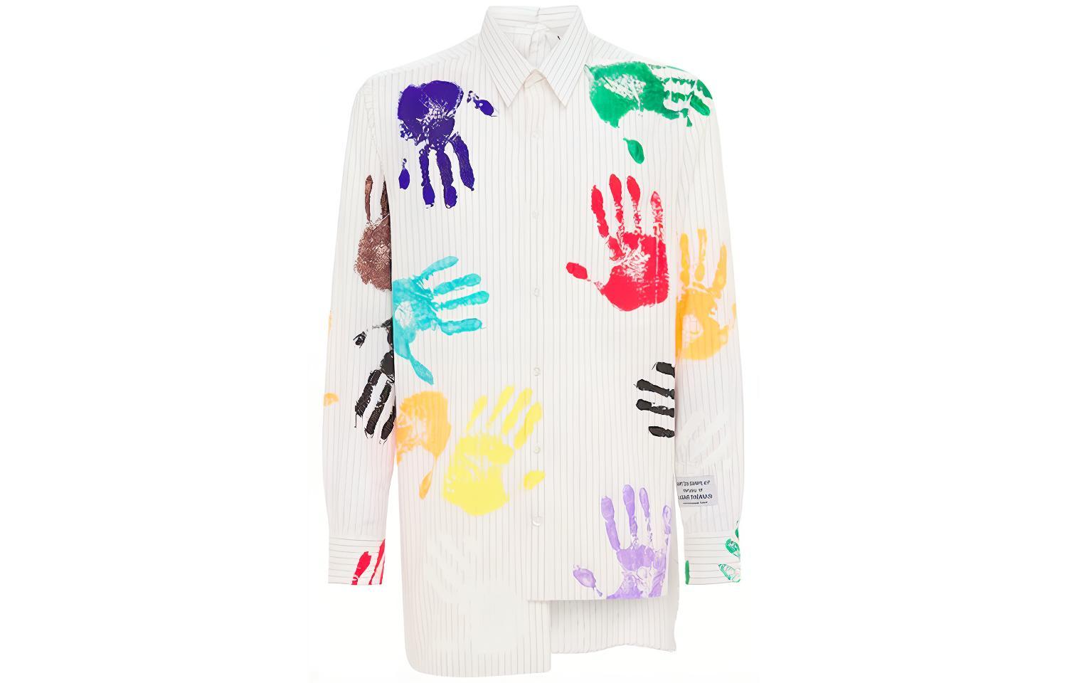 Lanvin x Gallery Dept. FW21 Colorful Handprint Asymmetric Stripe Shirt White 74I-Y83003