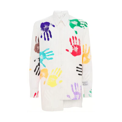 Lanvin Gallery Dept. FW21 Colorful Handprint Asymmetric Stripe Shirt White 74I-Y83003