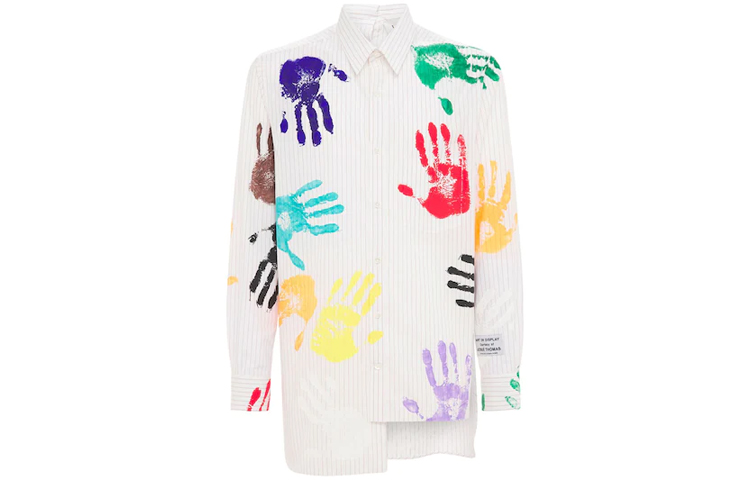 Order Lanvin x Gallery Dept. FW21 Colorful Handprint Asymmetric Stripe Shirt White 74I-Y83003