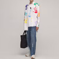 Shop Lanvin x Gallery Dept. FW21 彩色手印不對稱條紋襯衫 白色 74I-Y83003