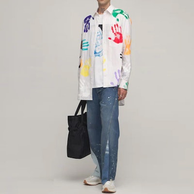Lanvin x Gallery Dept. FW21 Colorful Handprint Asymmetric Stripe Shirt White 74I-Y83003 Shop Lanvin x Gallery Dept. FW21 Colorful Handprint Asymmetric Stripe Shirt White 74I-Y83003