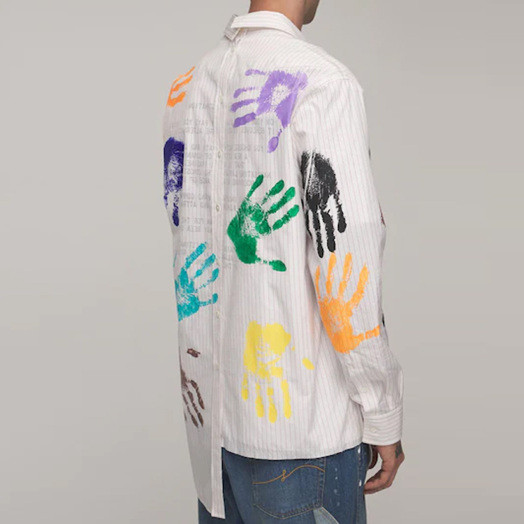 Purchase Lanvin x Gallery Dept. FW21 Colorful Handprint Asymmetric Stripe Shirt White 74I-Y83003