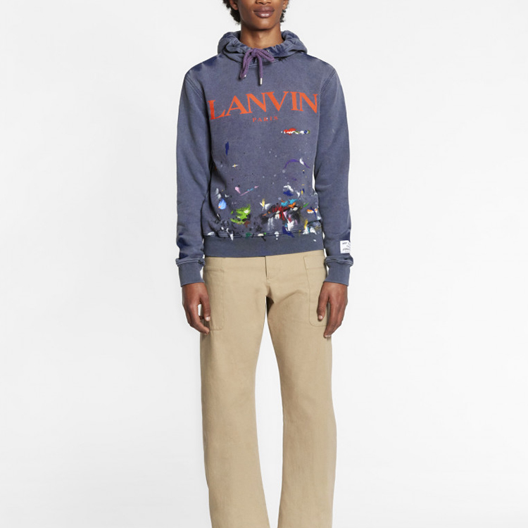 Shop Lanvin x Gallery Dept. Splatter Logo Blue Hoodie Casual Wear. RM-HO0001-J093-E2129