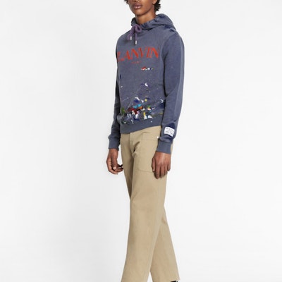 Lanvin x Gallery Dept. Splatter Logo Blue Hoodie Casual Wear. RM-HO0001-J093-E2129 Details for Lanvin x Gallery Dept. Splatter Logo Blue Hoodie Casual Wear. RM-HO0001-J093-E2129