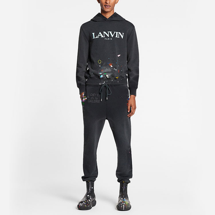 Shop Lanvin x Gallery Dept. 男士 SS22 黑色复古印花连帽衫. RM-TOG698-JR32-P22S1