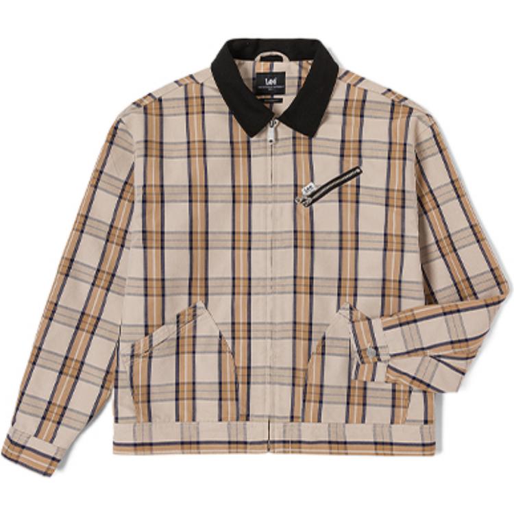 Lee Beige Checkered Zip-Up Jacket with Collared Design. LMT00450610126497W000
