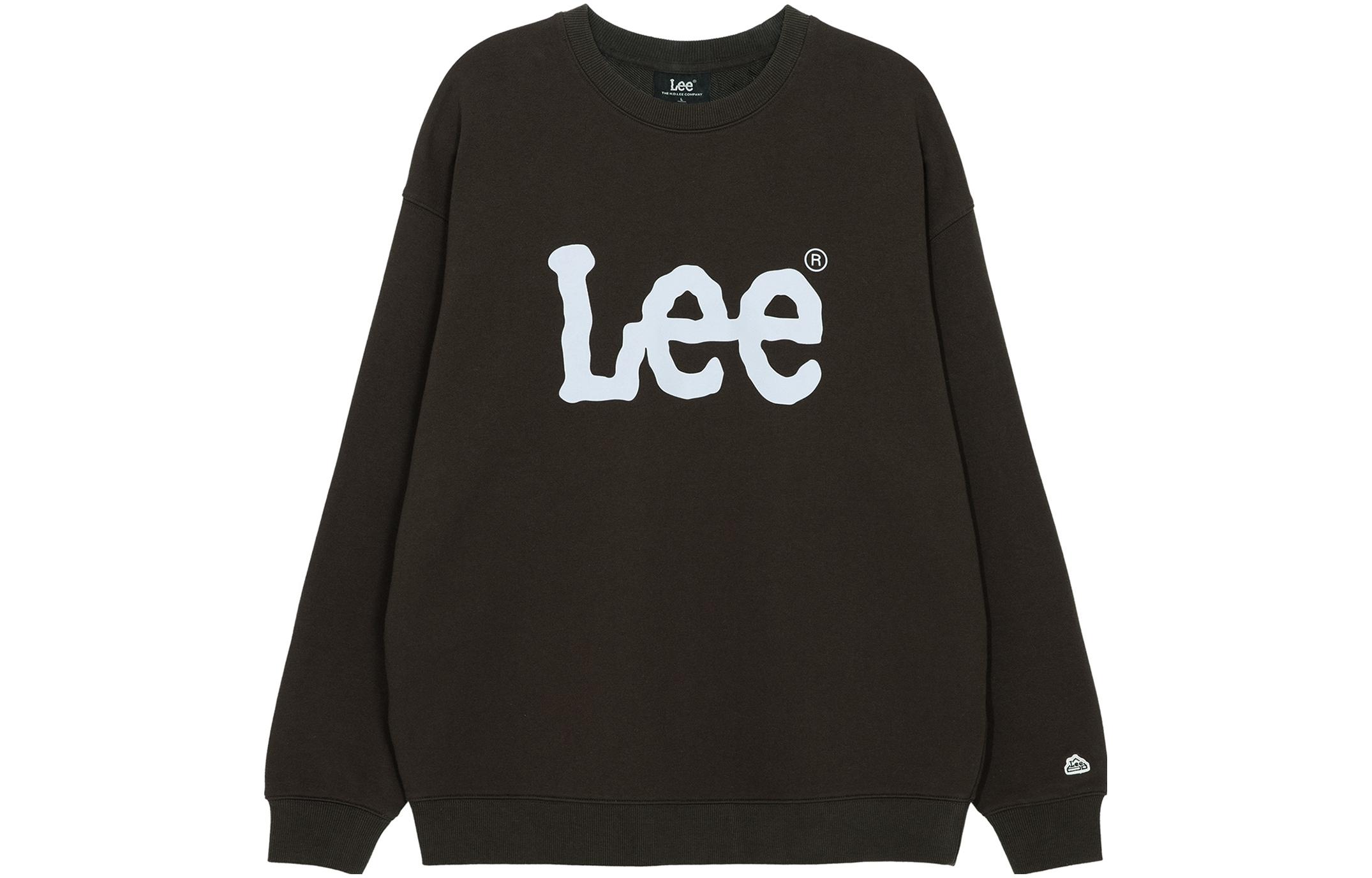 Lee Brown Crewneck Pullover Sweatshirt with Letter Print. LE2203CR01BR