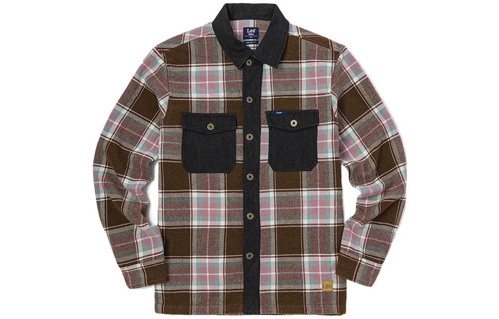 Lee Brown Plaid Pocket Single-Breasted Long-Sleeve Jacket LMT003625101202A01726