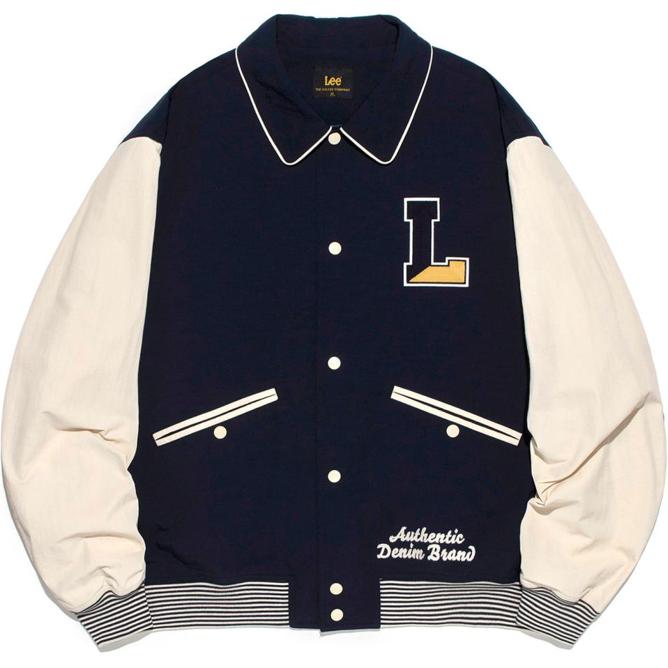 Lee Color-Block Letter Print Polo Collar Jacket Navy Blue (). LE2401JK03NA