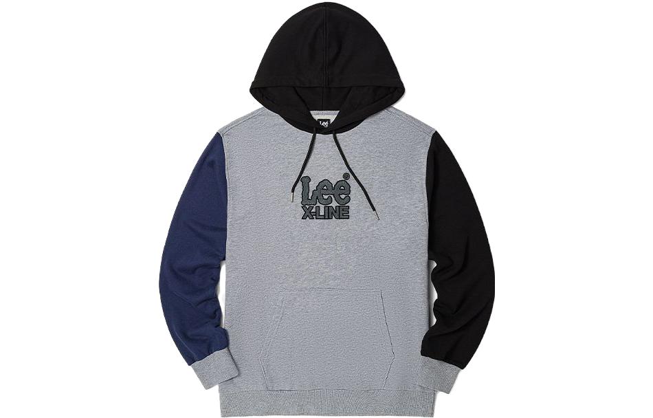 Lee Color-Block Logo Print Pullover Hoodie Long Sleeve Men’s - Gray LMT0040344XH00FA02455