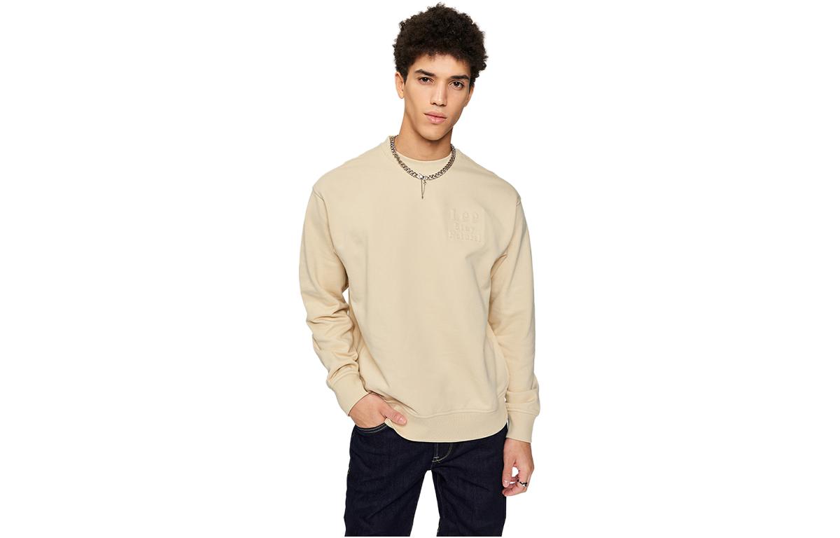 Lee Embossed Letter Crewneck Pullover Sweatshirt Men’s Light Khaki LMT006274CST00FA03034