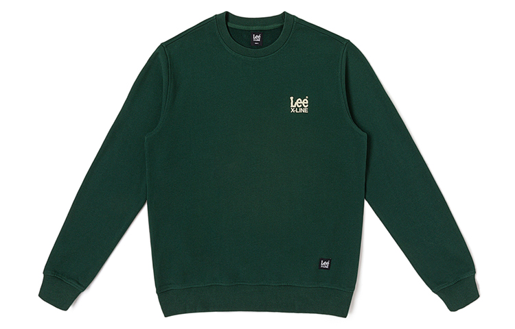 Lee FW23 Logo Print Pullover Crewneck Sweatshirt Green Standard Fit LMT0071254XH00FA01736