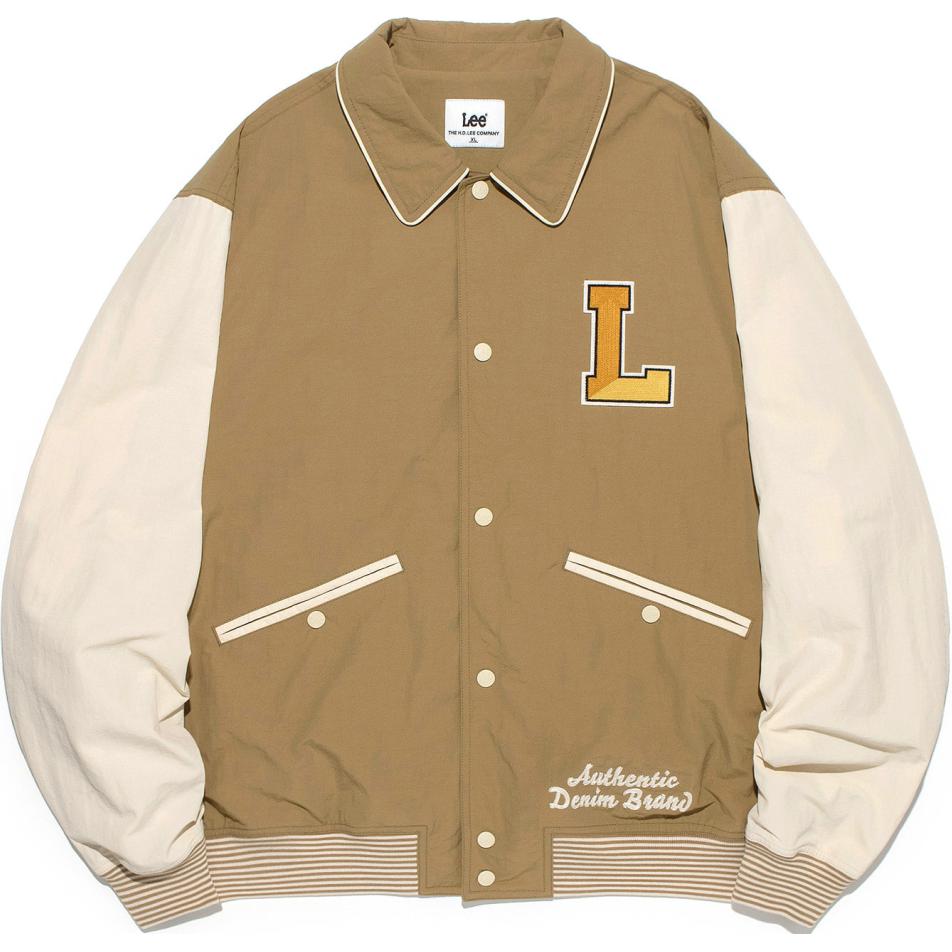 Lee Korean Colorblock Letter Print Loose Jacket Beige Unisex LE2401JK03BE