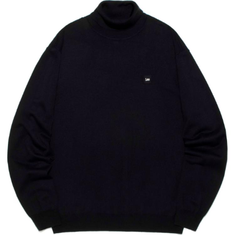 Lee Korean High Neck Solid Pullover Drop Shoulder Sweatshirt Unisex Black LE2303KT10BK