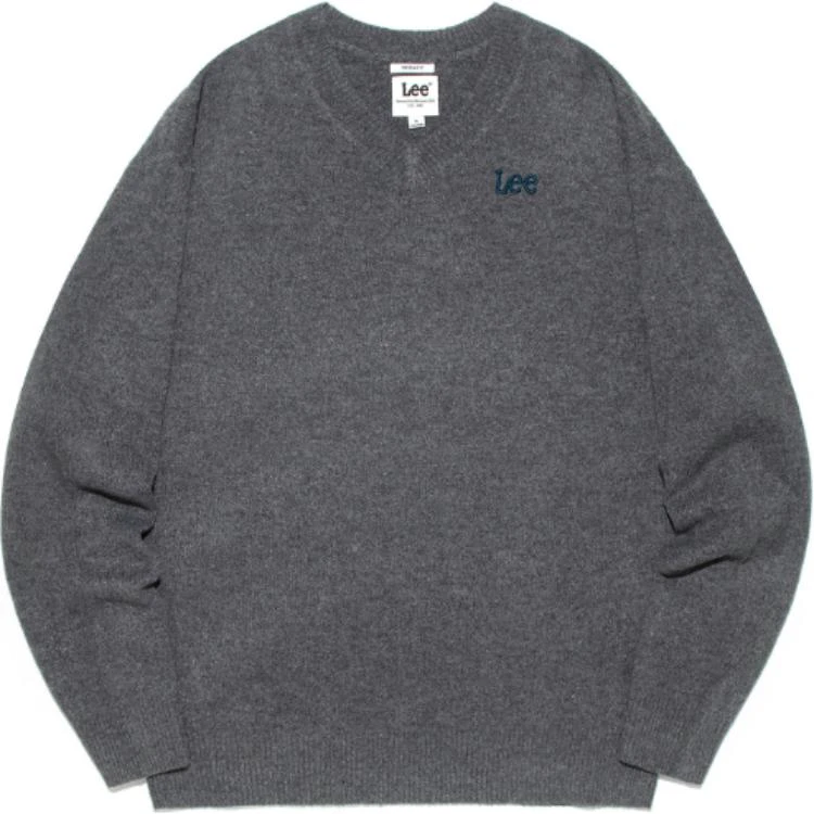 lee-korean-v-neck-oversized-pullover-sweatshirt-unisex-charcoal-le-2303-kt-11-ch