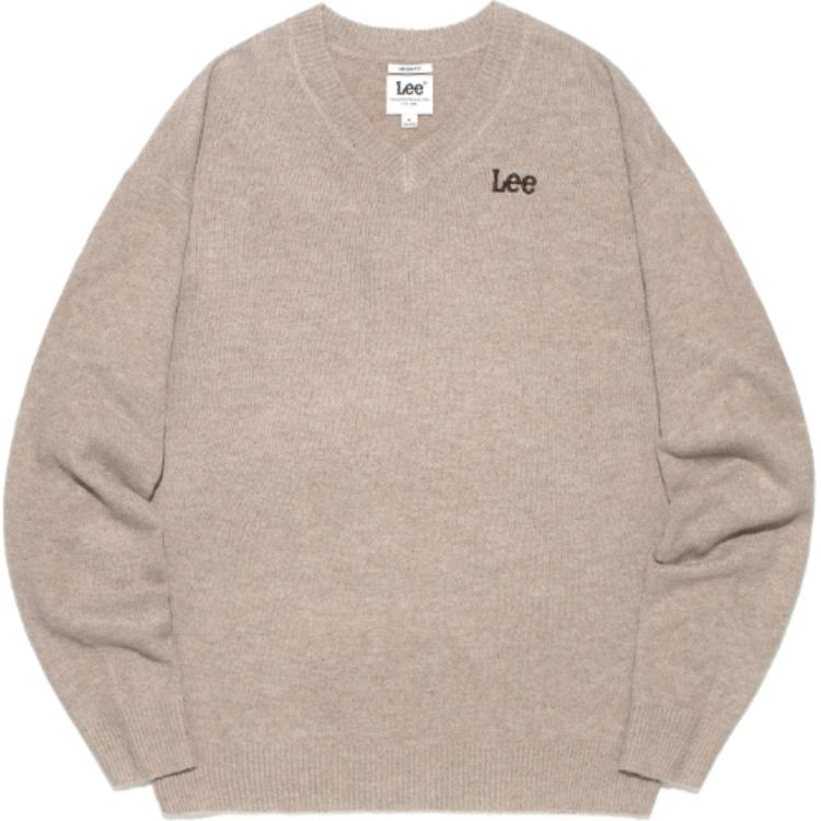 Lee Korean V-Neck Pullover Solid Long-Sleeve Sweatshirt Unisex Beige LE2303KT11BE