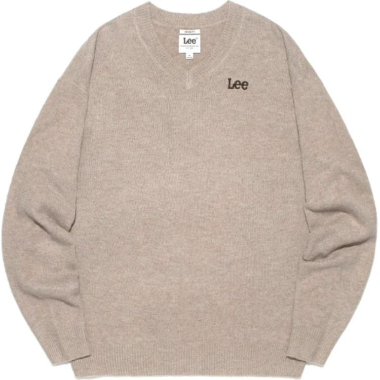 lee-korean-v-neck-pullover-solid-long-sleeve-sweatshirt-unisex-beige-le-2303-kt-11-be