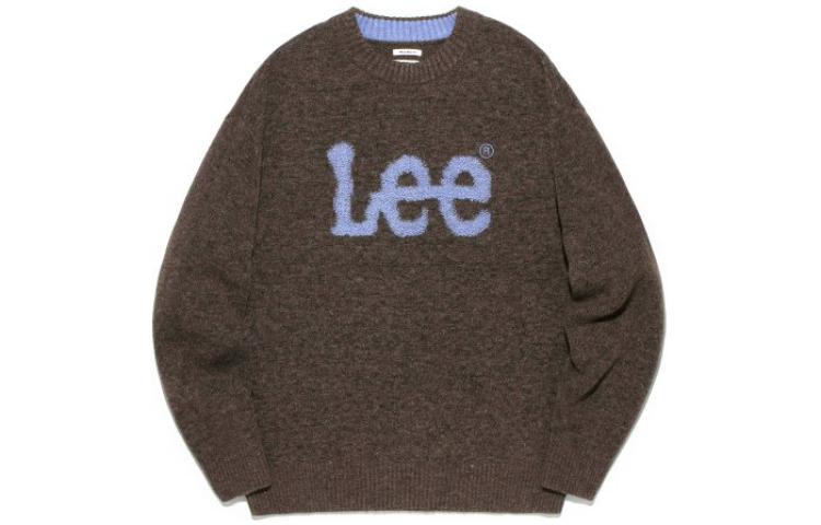Lee Letter Print Crewneck Pullover Knit Sweatshirt Unisex Brown LE2303KT02CL