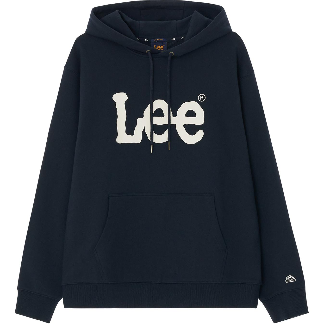 Lee Letter Print Hoodie Unisex Navy Blue LE2403HD01NA