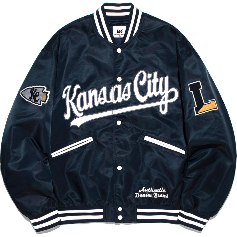 Lee Oversized Navy Blue Letter Print Jacket Unisex Casual Outerwear LE2401JK06NA