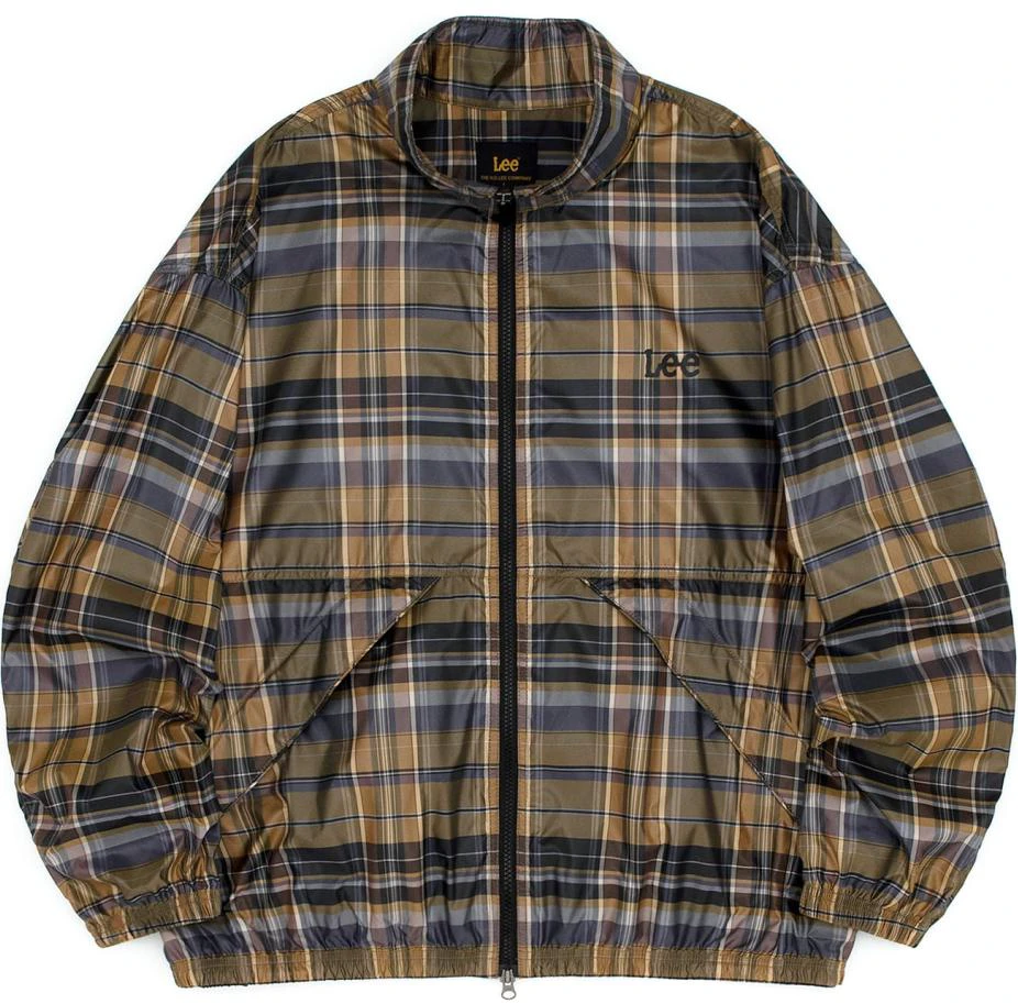 lee-plaid-colorblock-stand-collar-long-sleeve-jacket-unisex-khaki-le-2401-jk-01-ck